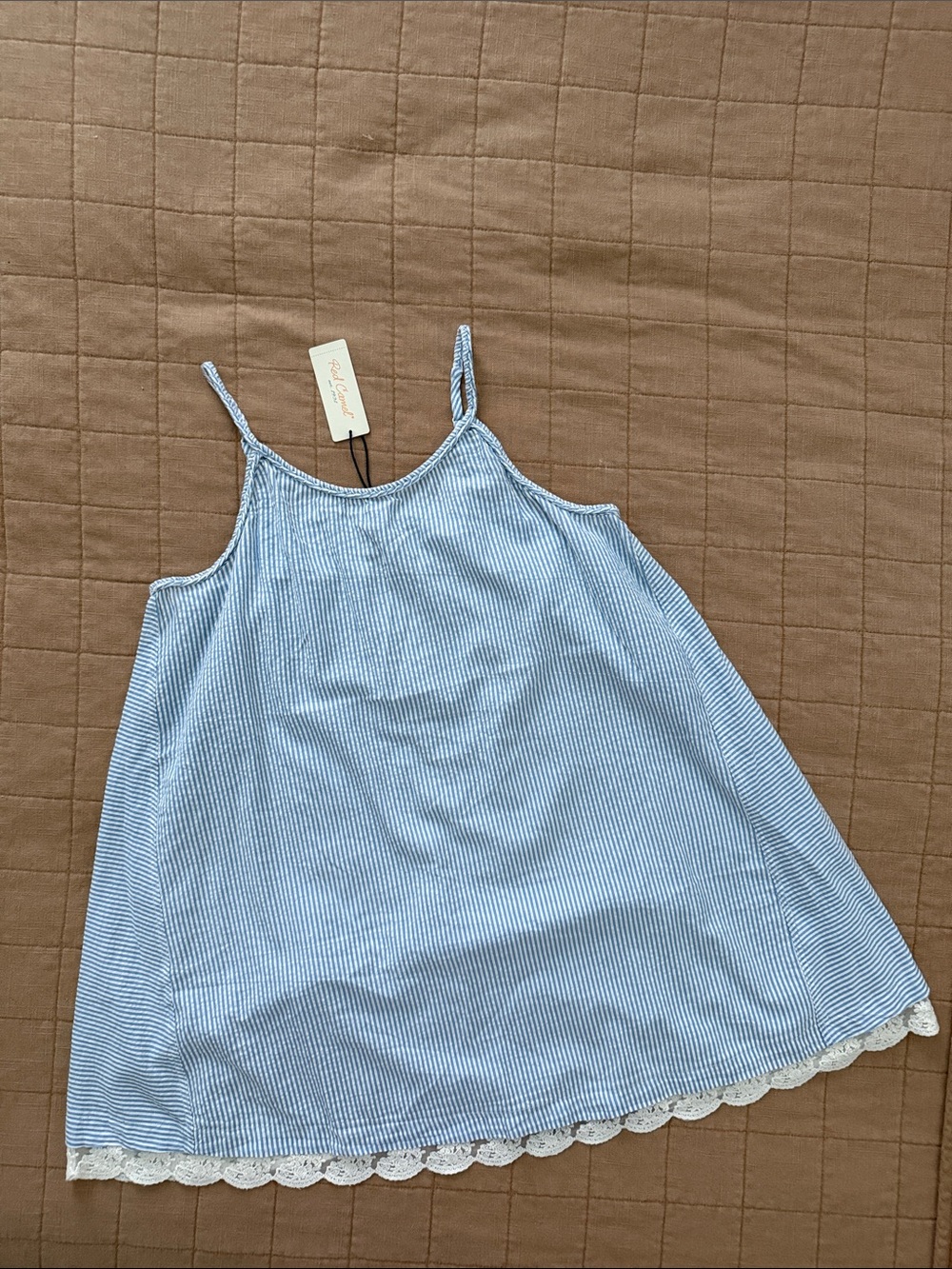Light Blue Striped Lace-Trim Cami Tunic - Women